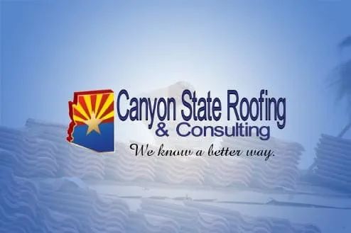 Canyon State Roofing and Consulting logo over a photo of stacked roof tiles