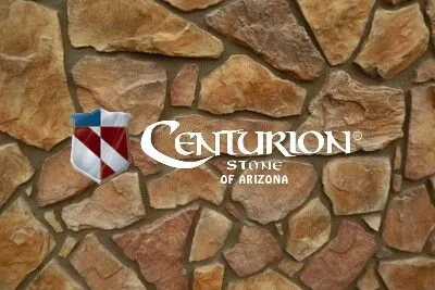 Centurion Stone of Arizona shield logo over a flagstone wall