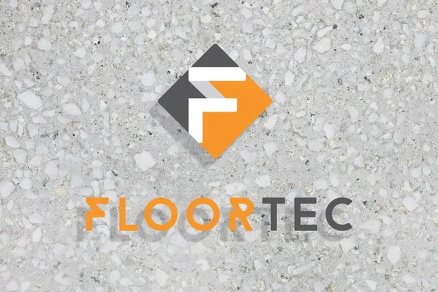 FloorTec logo over a photo of a gray epoxy flake floor
