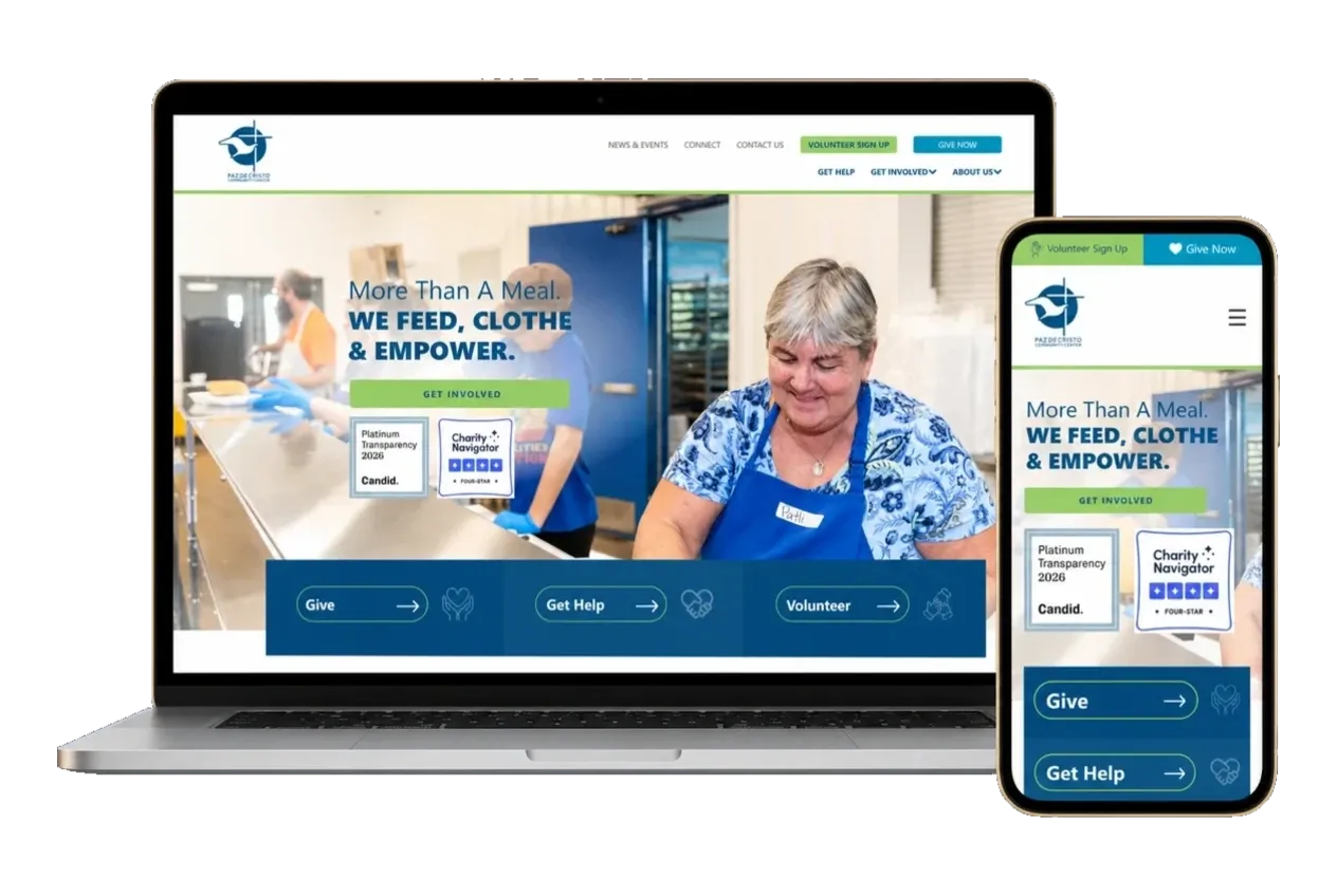 The Paz de Cristo website shown on a laptop and phone
