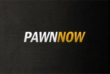Pawn Now logo in white and gold lettering on a black background